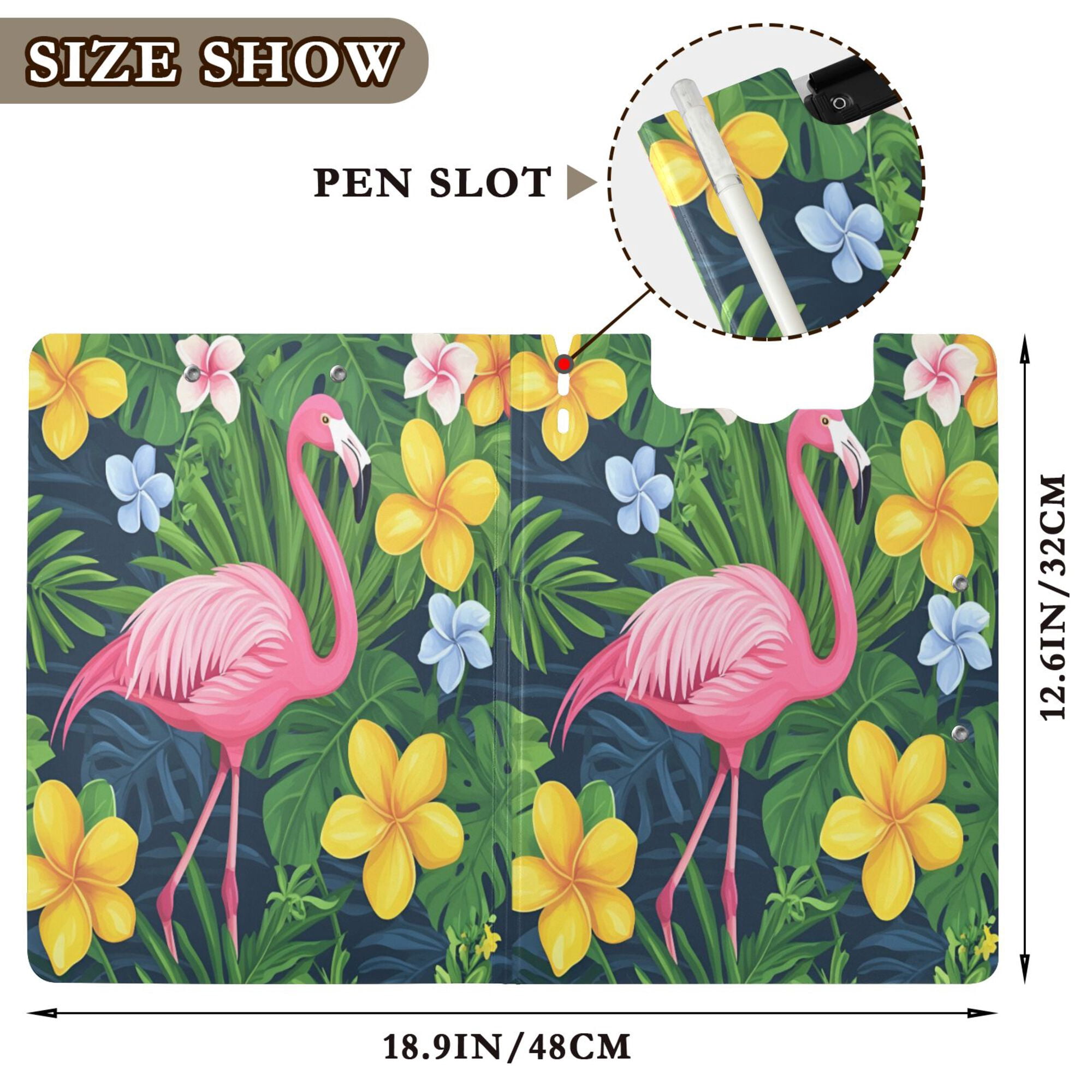 FORMRS A4 Clipboard Folder with Pen Holder Horizontal Foldable School Office Binder, Pink Flamingo Pattern