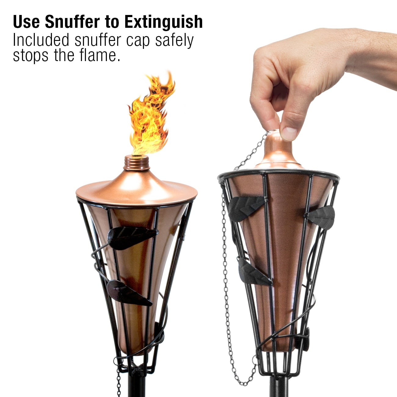 Matney Outdoor Metal Torches - Includes Metal Oil Canisters with Covers to Extinguish Flame - Great for Outdoor Decorating, Luau, Parties, Extra Long 60 Inches (2 Pack)