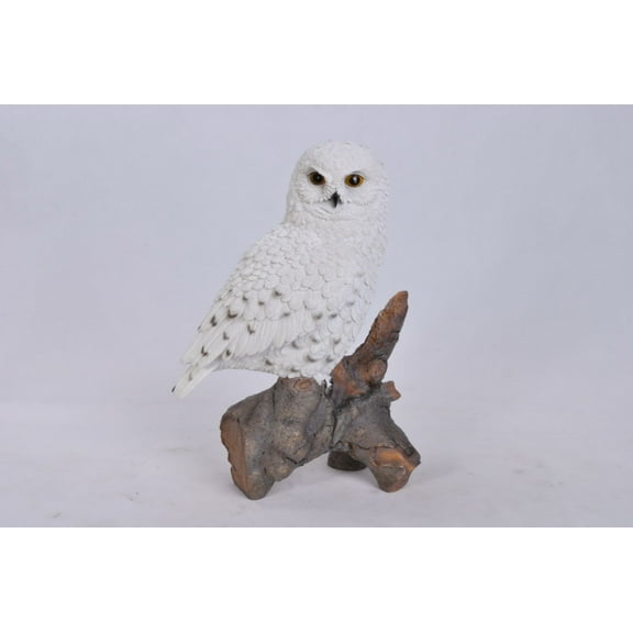 Hi-Line Gifts 13" Snowy Owl on Stump Outdoor Garden Statue