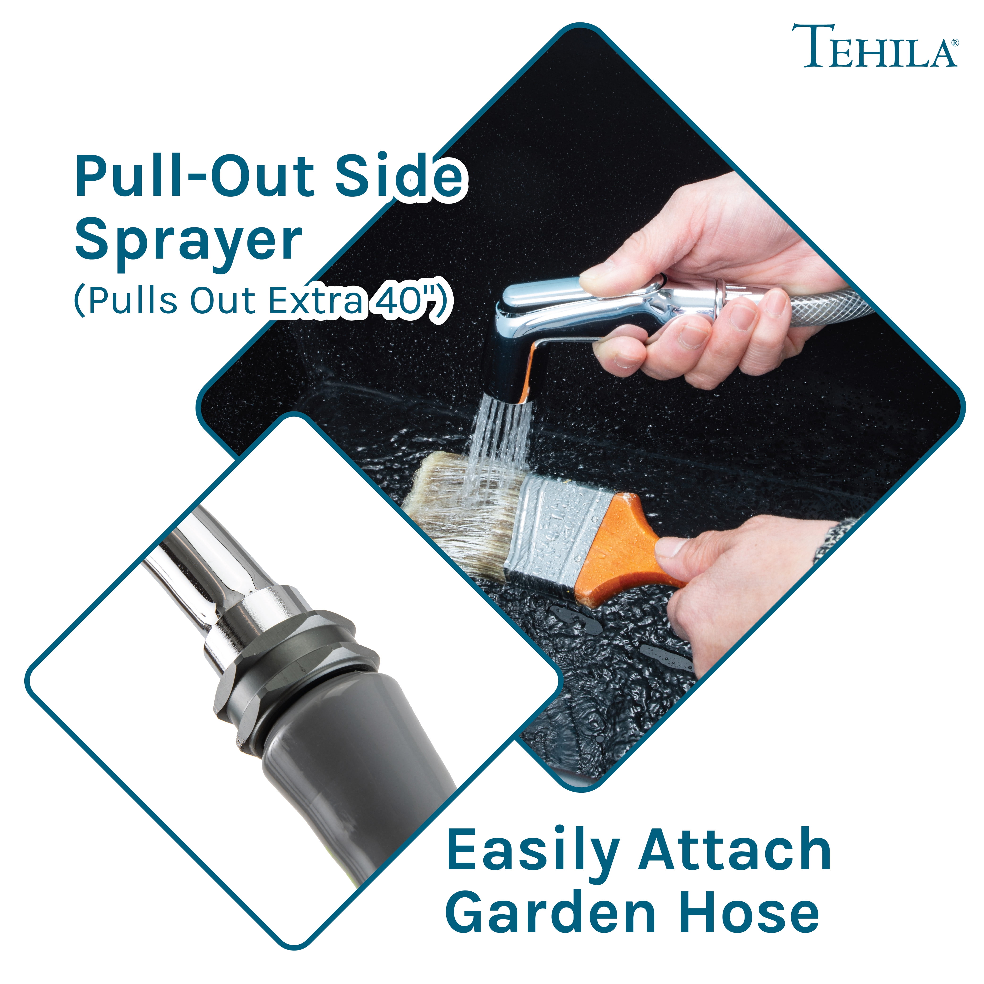 TEHILA Space Saver 16 Gallon Black Utility Sink with Chrome Finish Faucet & Side-Sprayer