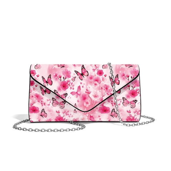Xixirimido Women Evening Bags Leather Clutch Bag Purses Formal for Wedding Party Envelope Bags Crossbody Clutches with Chain Strap, Pink Butterfly Cherry Blossom