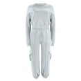 thumbnail image 4 of Women's Travel Sweatsuits 2 Piece Outfits Long Sleeve Crew Neck Pullover and Baggy Jogger Sweatpants with Pockets New Vacation Pajamas for Women Set Gray S, 4 of 5