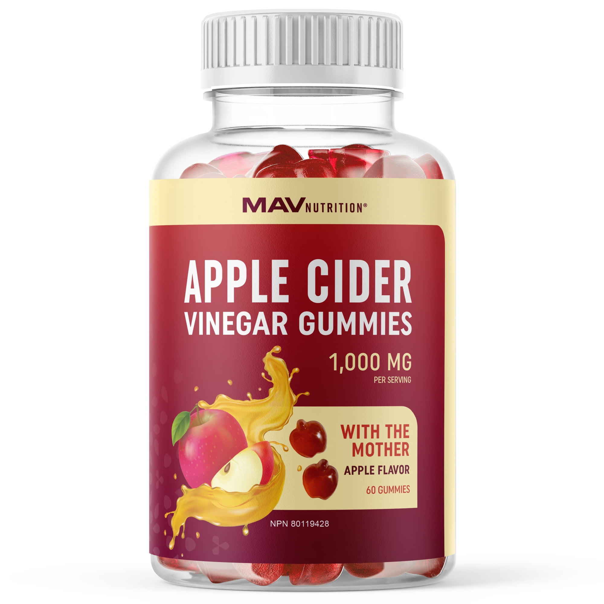 MAV Nutrition Apple Cider Vinegar Gummies with The Mother - Weight Loss & Metabolism Support, 60ct