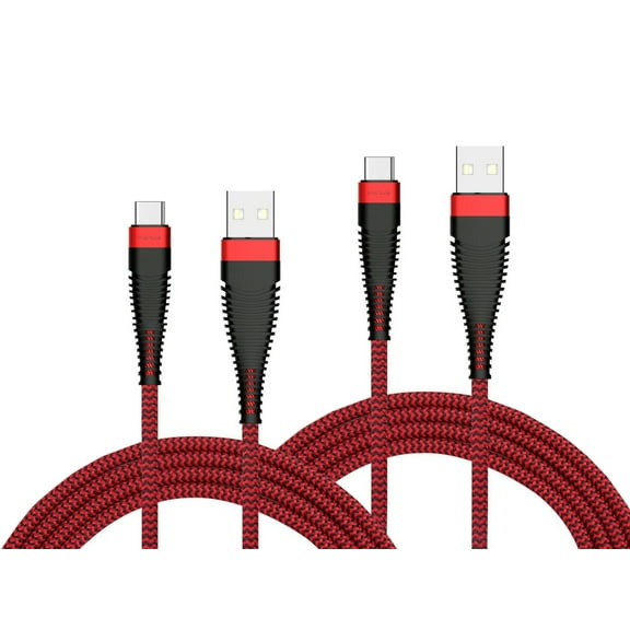Fast Charge 6ft and 10ft Long USB-C Cables for Galaxy S23 FE - TYPE-C Cord Power Wire Data Sync Red Braided High Speed Compatible With Samsung Galaxy S23 FE