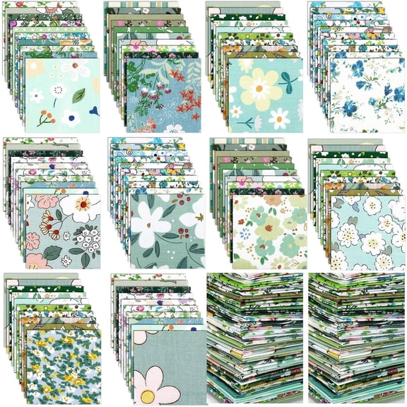 600 Pcs 4 x 4 Inch Cotton Fabric Square Precut Quilting Squares Printed Floral Patchwork Fabric Bundles for Spring DIY Craft Sewing Clothing Accessory(Green)