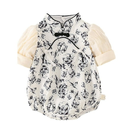 

WREESH Toddler Girls Romper Young 1-15 Months Fashion Pretty Printed Bodysuit With Collar Bodysuit Infant Thin Suit Outerwear Black