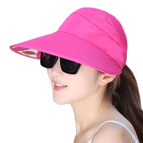 harmtty Women Cap Leaf Print Sun Protection Lightweight Good-looking Women Sun Hat for Running,Rose Red
