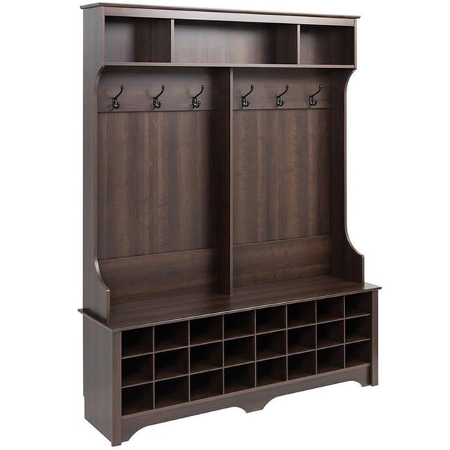 Wright Home Engineered Wood 60" Hall Tree with 24 Cubbies in Espresso