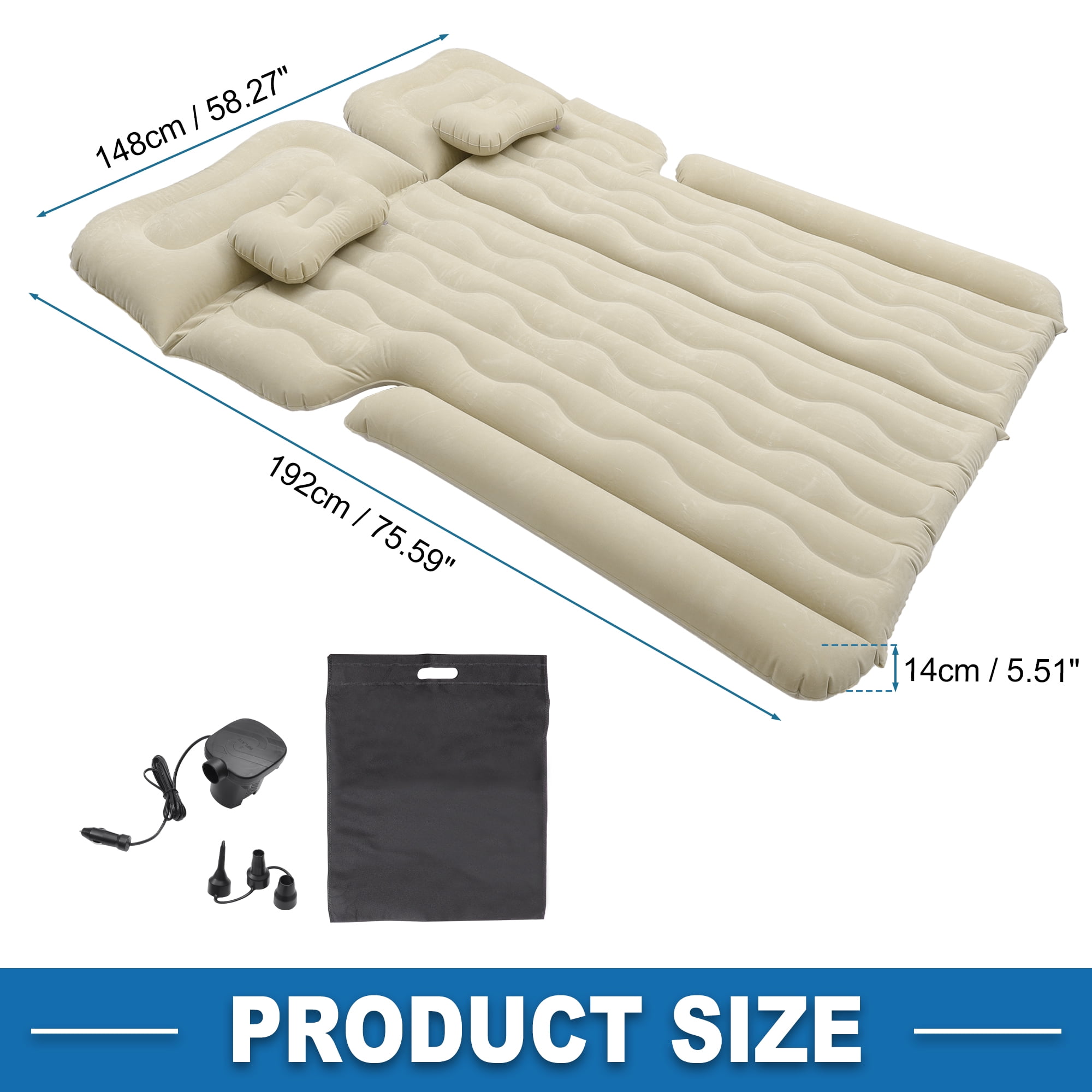 Unique Bargains 1 Set Car Air Mattress Camping Bed Air Bed Mat Sleeping Mat with Air Pump for Car Travel Camping Beige