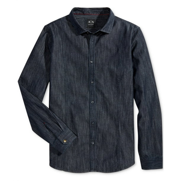 Camisa vaquera Giorgio Armani de Manga larga para hombre, negra, XX-Large, Botones al frente