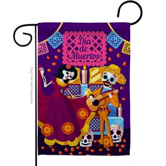 13 x 18.5 in. Happy Di de Muertos Garden Flag with Fall Day of Dead Double-Sided Decorative Vertical Flags House Decoration Banner Yard Gift