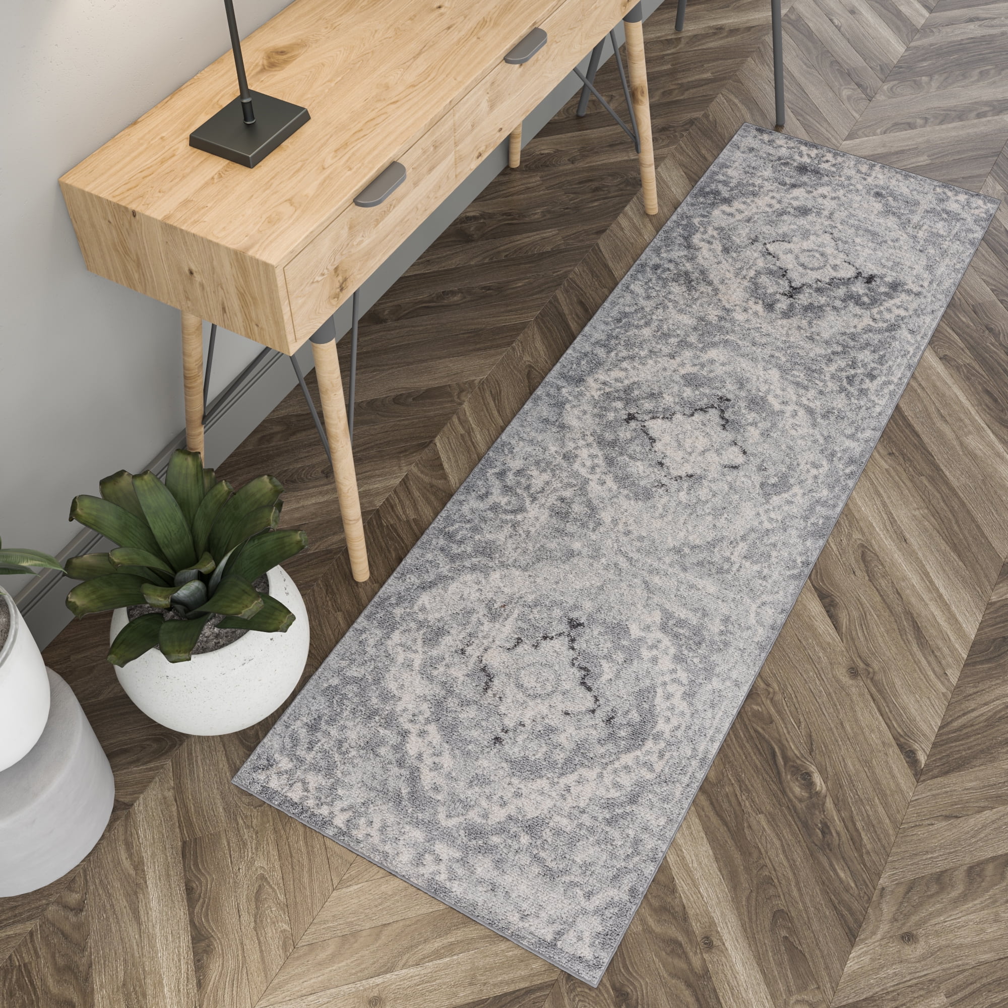 2x8 Modern Gray Runner Rugs for Hallway | Indoor Entry, Entryway, Walkway or Kitchen Rug 2'3'' x 7'3''