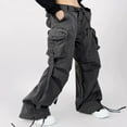 thumbnail image 3 of Women Cargo Pants  Low Waist Solid Loose Trousers with Pockets, 3 of 5