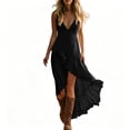 thumbnail image 2 of ClodeEU Women's Spaghetti Strap Irregular Ruffle Hem Boho Maxi Dress,Asymmetrical Flowy Beach Sundress Black,Women's Plus S, 2 of 6