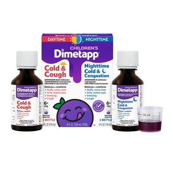 Children’s Dimetapp Day & Night, Cold & , Nighttime Medicine, Antihistamine, Grape Flavor, Alcohol-Free, (2) 4 oz liquid Bottles