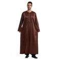 thumbnail image 4 of Ceisia Men's Long Sleeve Solid Color Satin Robe Loose Fit Full Length Thobe with Embroidery for Ramadan Coffee L Gifts, 4 of 9