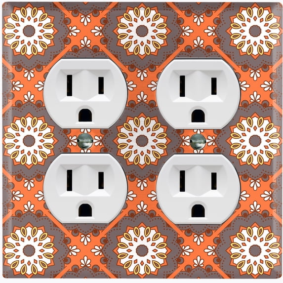 Metal Light Switch Plate Cover Mandala Orange Brown Floral Pattern Damask MDL115