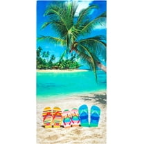 Beachland Flip Flops Beach Towel 30 x 60 inch 100% Cotton - Sunny Day Tropical Beach Towel