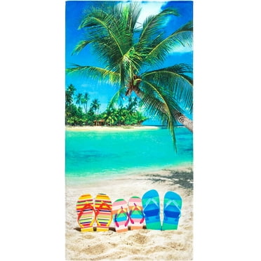 Beachland Flip Flops Beach Towel 30 x 60 inch 100% Cotton - Sunny Day Tropical Beach Towel
