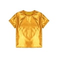 thumbnail image 5 of Linjinx Girls Shiny Metallic Dance Tops Sparkly Hip Hop Shirts Jazz Modern Dance T Shirt Stage Gold 180, 5 of 7