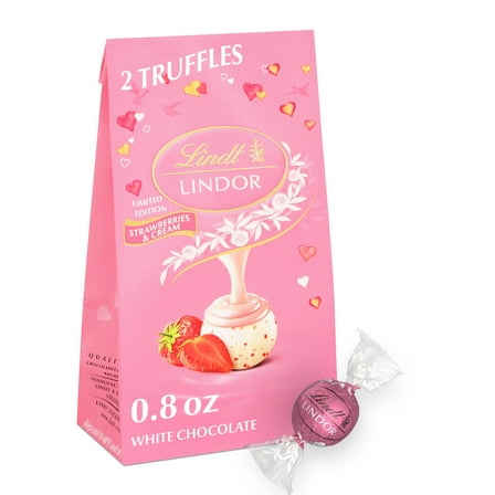 Lindt LINDOR Valentine's Day Strawberries and Cream White Chocolate Candy Truffles Mini Bag, 0.8 oz. Bag