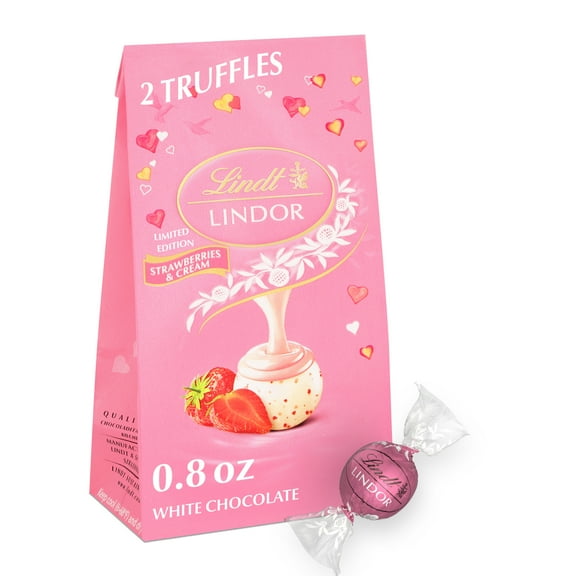 Lindt LINDOR Valentine's Day Strawberries and Cream White Chocolate Candy Truffles Mini Bag, 0.8 oz. Bag