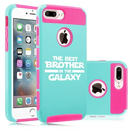 Shockproof Impact Hard Soft Case Cover for Apple iPhone Best Brother in The Galaxy (Light Blue-Hot Pink for iPhone 8