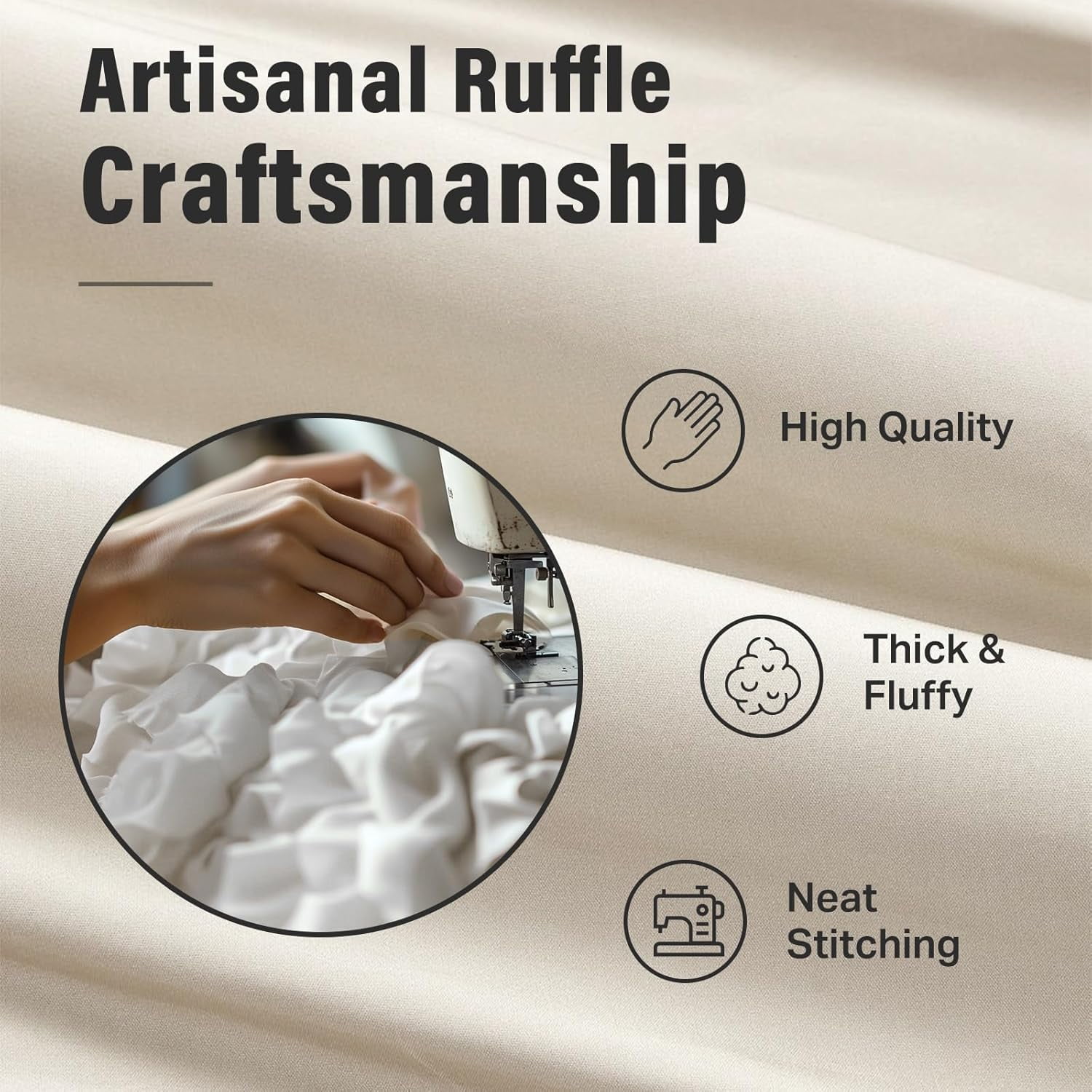 Seasonwood Farmhouse Shower Curtains Beige Ruffle Shower Curtain with Buttons & Ruffles for Bathroom,12pcs Hooks,72"x72"