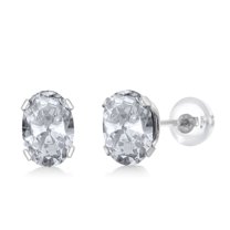 Gem Stone King 10K White Gold White Topaz Stud Earrings for Women Men (1.20 Cttw, Gemstone November Birthstone, Oval 6X4MM)