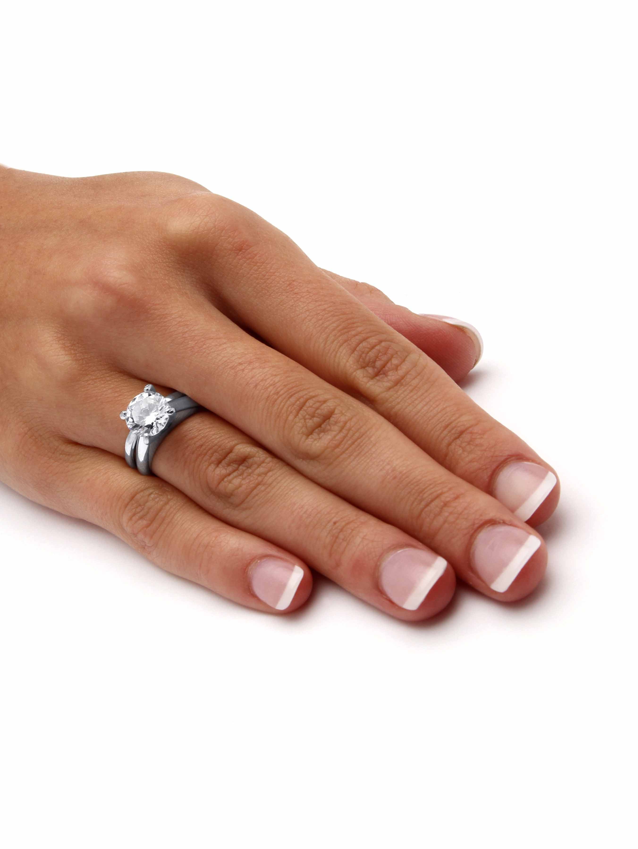 PalmBeach Jewelry Round Cubic Zirconia 2-Piece Solitaire Wedding Ring Set 3 TCW in Gold-Plated or Platinum-Plated Sterling Silver