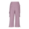thumbnail image 4 of Chbgutlmr Cargo Capris for Women Drawstring Waist Solid Color Outdoor Loose Pants with Mulit Pockets, 4 of 7
