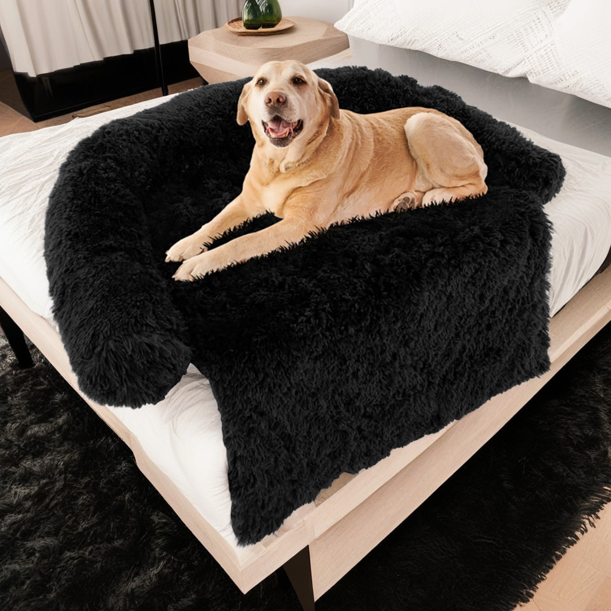 Kadyn 40" Dog Bed for Couch, Calming Dog Beds for Large Dogs, Fluffy Plush Bed for Pets, Anti Anxiety Dog Bed with Removable Cover, Black-S