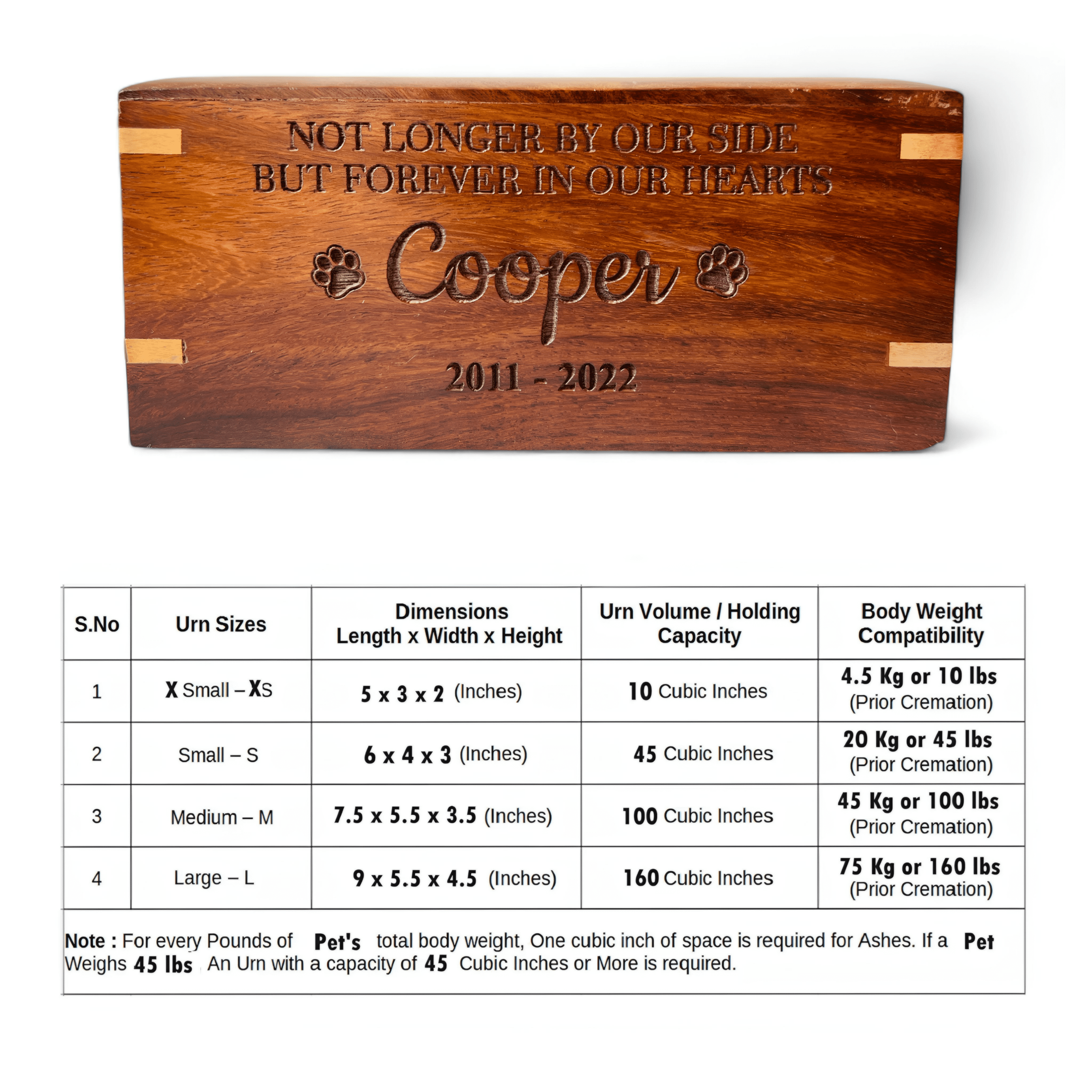 Personalized Cremation Urns for Dog Ashes - Engraved Rosewood Pet Urn with Brass Inlaid Paw Prints - Memorial Wooden Keepsake Box for Pet Ashes