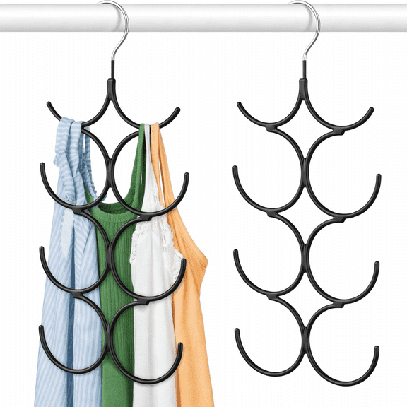 2 Pack Tank Top Hangers, 4 Tier Space Saving Closet Organizer with 8 Hooks, Metal Bra and Camisole Hangers for Scarves, Ties, Belts, Bras, Tank Tops, Dorm, Apartment and Small Closet Storage