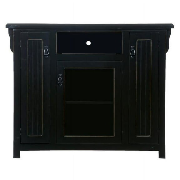 Poplar Tall TV Stand with 2 Bead Board Doors, Antique Black
