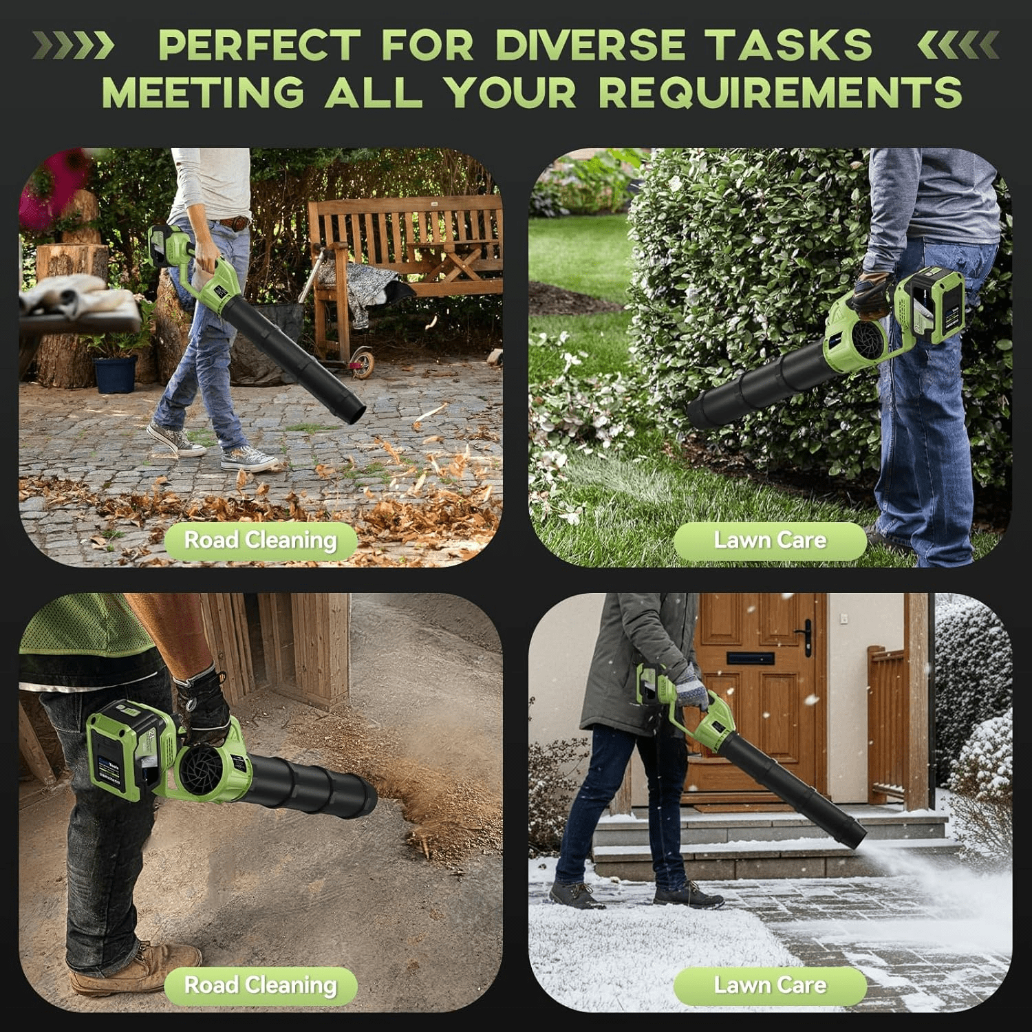 Cordless Leaf Blower - 650 CFM Brushless Electric Leaf Blower with 2 x 6.0Ah Batteries & Fast Charger, 2 Speed Modes, Battery Powered Leaf Blowers for Lawn Care, Patio, Dust, Snow Care (Light Green)