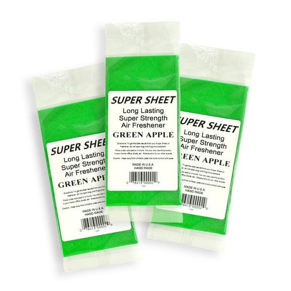 Jenray Super Sheet Small (7.5"x3.75") Under Seat Car Air Freshener, 3-Pack (Green Apple)