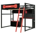 thumbnail image 6 of Harper & Bright Designs Full Size Gaming Loft Bed with Desk and Storage Shelves, Full Wood Low Loft Bed Frame with LED Lights, USB Ports and Pegboard, Black+Red, 6 of 18