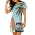 thumbnail image 2 of Vsdgher Vintage Surf Van Beach Pattern Womens Short Sleeve Sleepshirt Scoopneck Cute Nightdress Ruffle Comfy Nightgown, 2 of 6