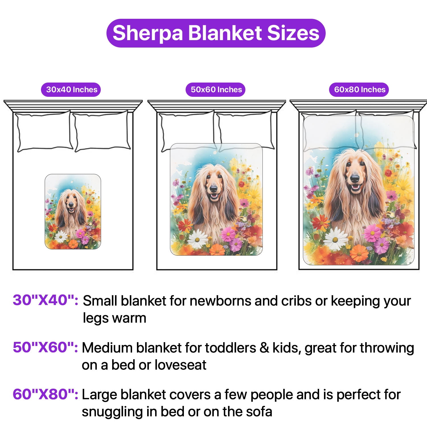 Welcome Spring Summer Afghan Hound Portrait Flower Blue Sky Cozy Sherpa Blanket Dog Lover Warm Soft Throw Blanket - 12001