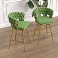 thumbnail image 3 of Bar Chair Linen Woven Bar Stool Set of 2,Golden legs Barstools No Adjustable Kitchen Island Chairs,360 Swivel Bar Stools Upholstered Bar Chair Counter Stool Arm Chairs with Back Footrest, (Green), 3 of 9