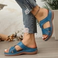 thumbnail image 4 of CYMMPU Women's Woven Strap Wedge Slide Sandals, Open Toe Platform Slip On Slippers, Comfort Outdoor Summer Walking Footwear Blue 40, 4 of 9