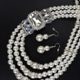 thumbnail image 3 of 1920s 3-strand White Faux Pearl Necklace and Dangle Earrings Set with Crystal and Rhinestone Long Pearl Necklace Statement Women Jewelry, 3 of 12