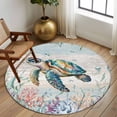 thumbnail image 2 of 6ft Round Rug, Coastal Turtle Non-Skid Rubber Backing Large Area Rugs - Living Room Bedroom Home Office, Nautical Beach Sea Ocean Coral Vintage Indoor Floor Mat Carpets Washable Rug, 2 of 9