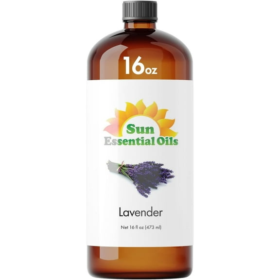 Sun Essential Oil - Lavender Essential Oil 16 oz (473 ml) for Diffuser, Humidifier, Skin, Aromatherapy Massage, Scented for Soap & Candle Making at Home, Calming Aroma for Sleep