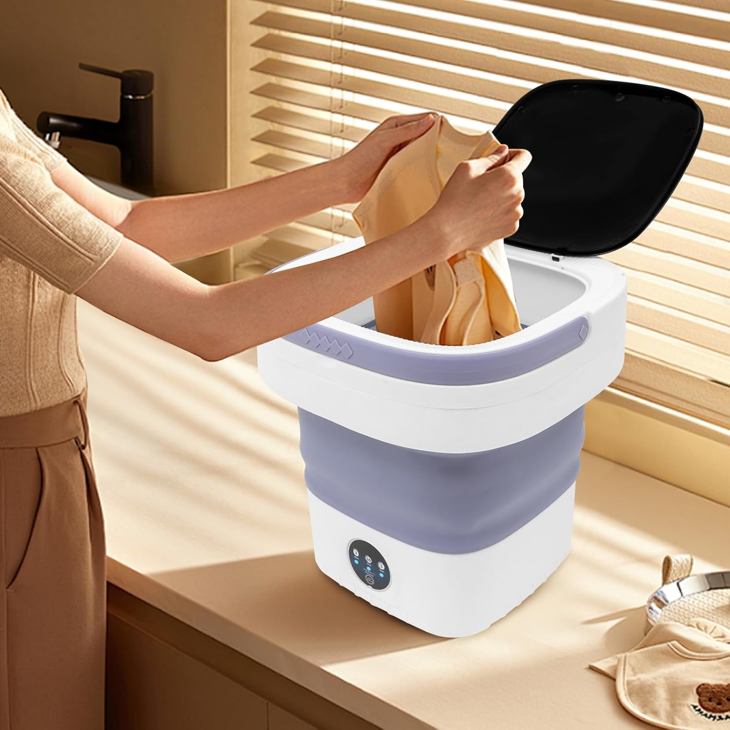Portable Washing Machine 12L With Spin Basket,Foldable Mini Washing Machine with 3 Modes Cleaning Small Washer for Clothes, Underwear or Small Items, Apartment, Dorm,RV (Purple)