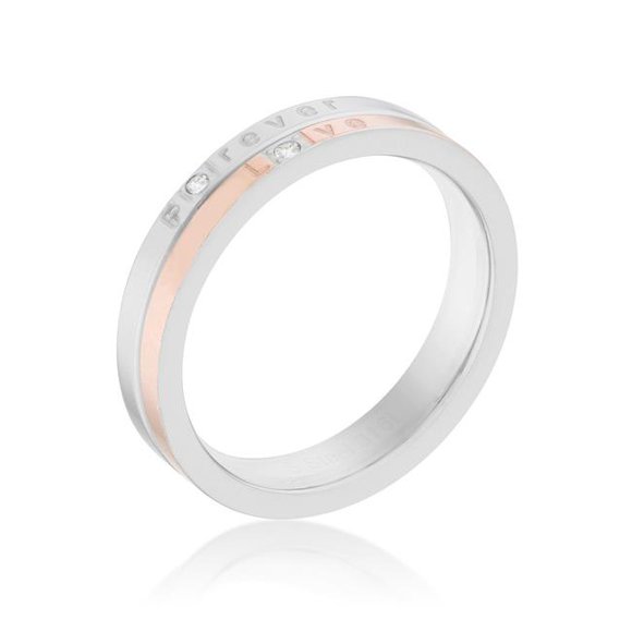 Womens Two Tone Inspiration Band Ring with Cubic Zirconia - Size 8