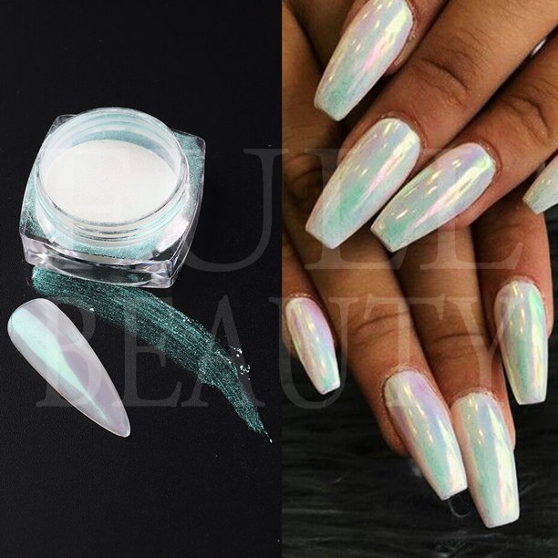 Brillo Aurora perla polvo de purpurina para uñas neón sirena polvo para frotar uñas cromo espejo pigmento holográfico esmalte de uñas LEB01-07 Deng Xun unisex