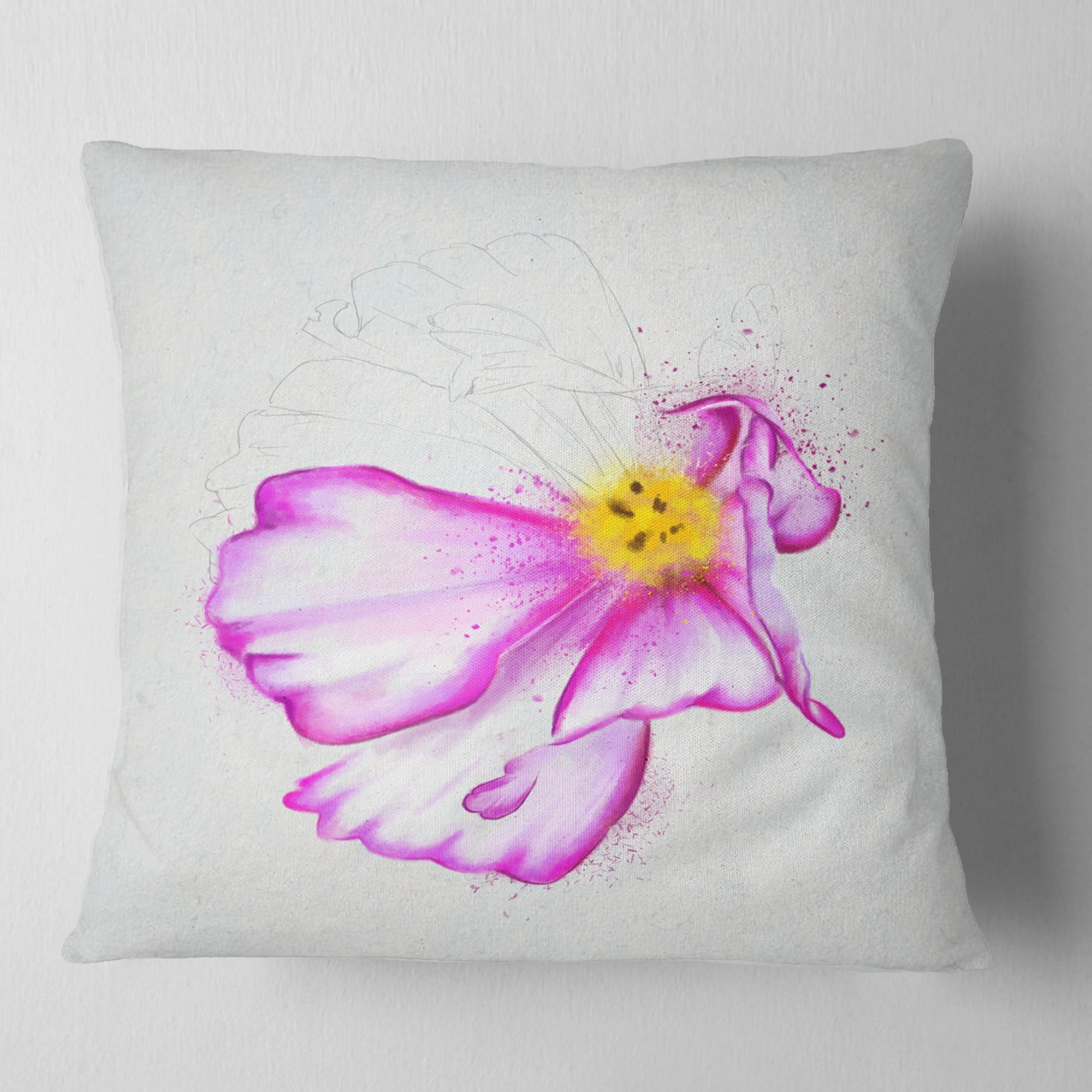 Designart Fantastic Pink Flower Watercolor - Floral Throw Pillow - 18x18