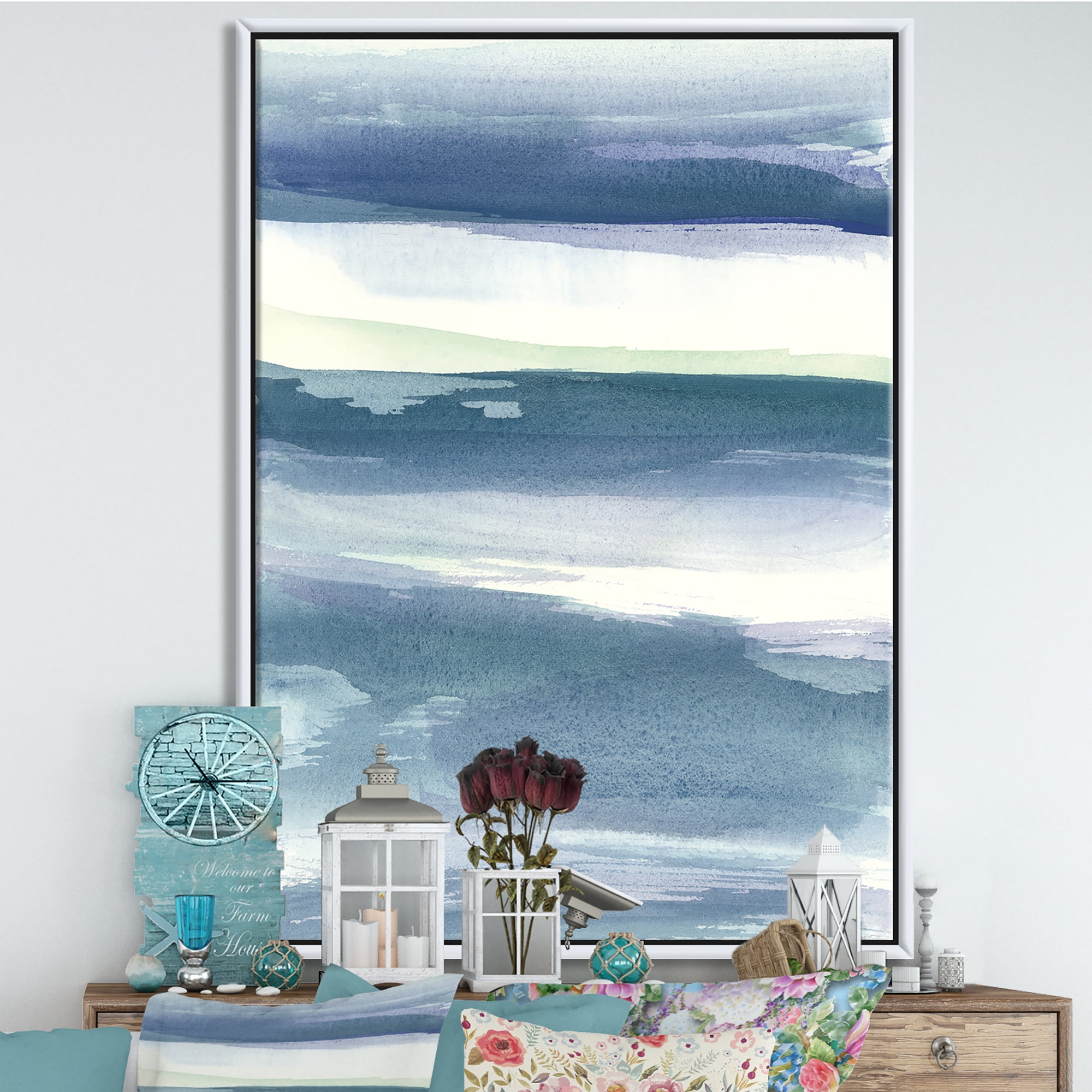 Designart ' Mint Indigo Dawn III ' Farmhouse Framed Canvas